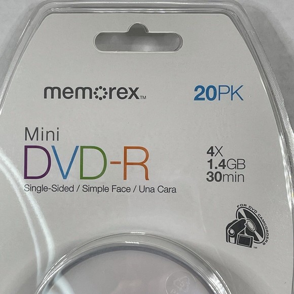 New Memorex Mini DVD-R For DVD Camcorders 20 Pack 4X 1.4GB 30 Mins Single Sided - Picture 3 of 6